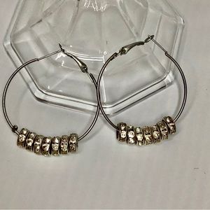 Hoop silver tone earrings with clear beaded stones   3 for $20